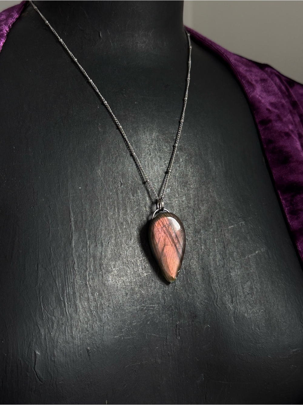 Labradorite Teardrop Pendant Necklace - Rose Flash natural  crystal jewelry